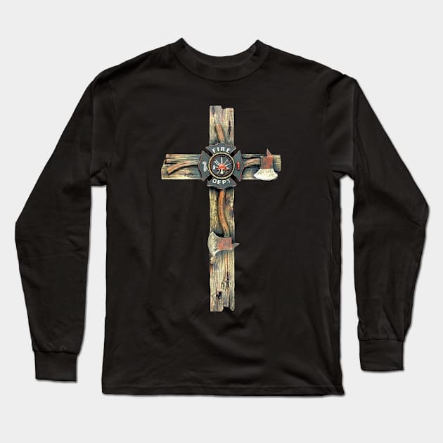 Firefighter Jesus Cross Long Sleeve T-Shirt by Rumsa